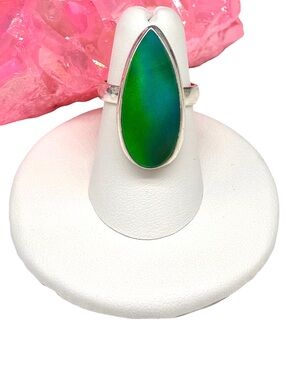 Green Aura Aurora Fire Opal Ring Size 6 Solid 925 Sterling Silver